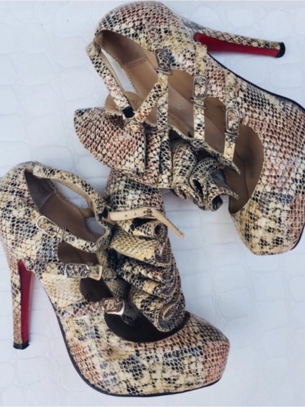 Christian Louboutin Snakeskin Python Heels with Red Soles